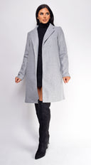 Amaris Gray Long Line Coat hemline and silhouette detail