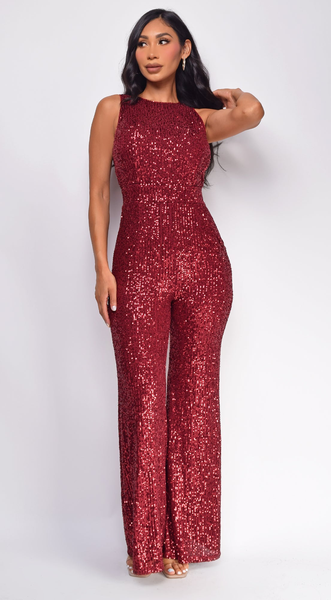 Sol Burgundy Red Sequin Jumpsuit