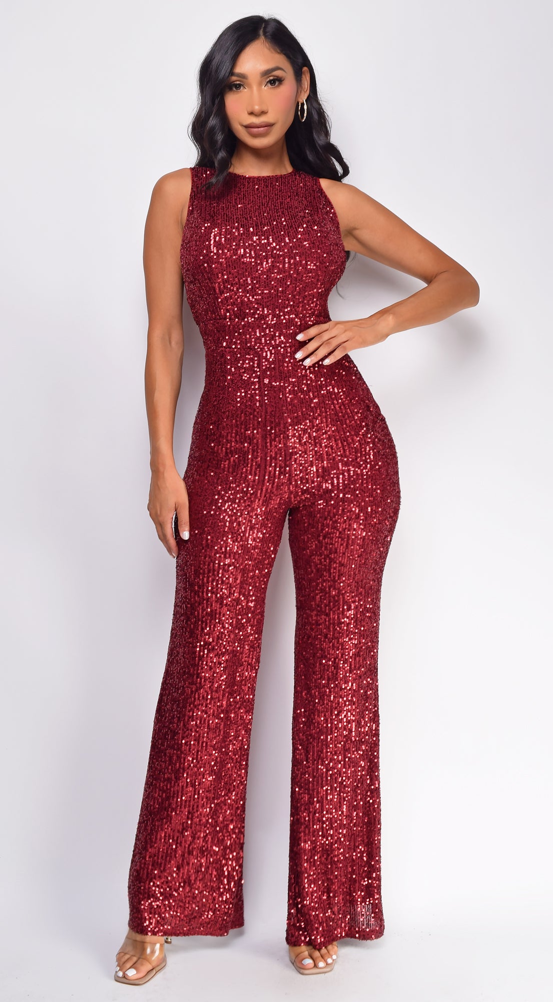 Sol Burgundy Red Sequin Jumpsuit