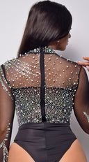 Messana Black Rhinestone Bodysuit