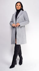Amaris Gray Long Line Coat close-up of fabric and construction