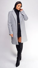 Amaris Gray Long Line Coat side profile view on model