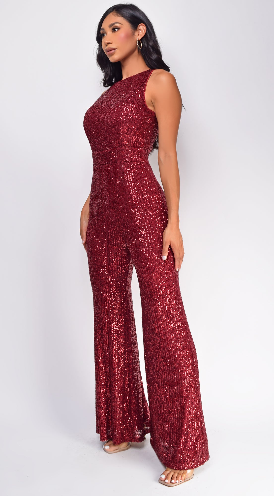 Sol Burgundy Red Sequin Jumpsuit