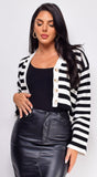Brit Black White Stripe Print Long Sleeve Cardigan