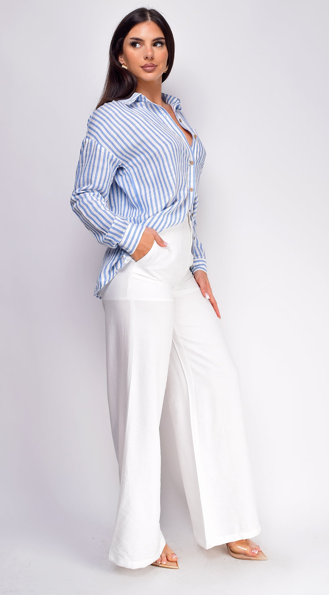 Drew Crinkle Wide Leg Pants - White