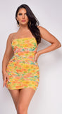Nemy Yellow Multi Color Floral Print Mini Dress