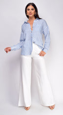Drew Crinkle Wide Leg Pants in White back view on model