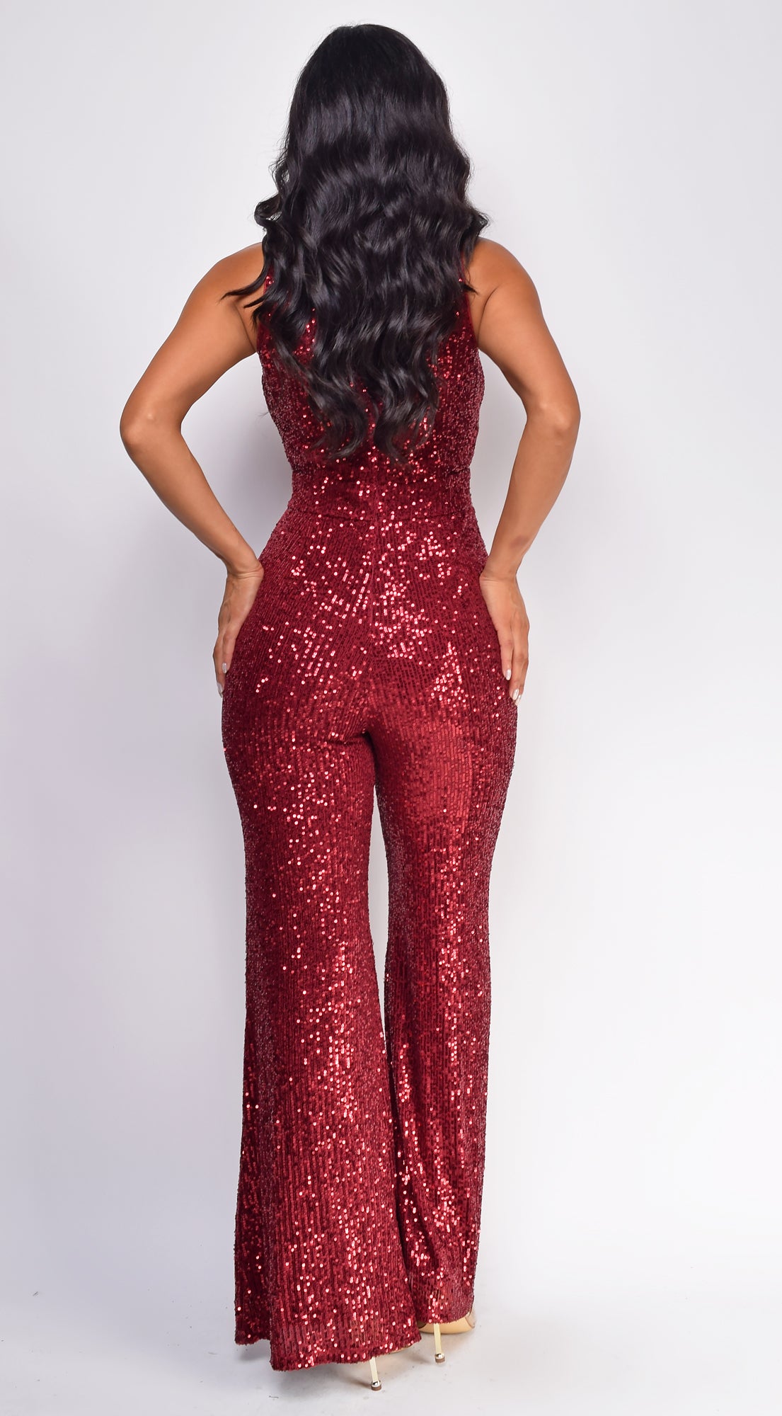 Sol Burgundy Red Sequin Jumpsuit