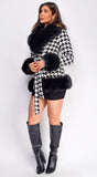 Elizaveta Black Plaid Faux Fur Wool Coat
