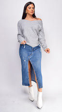 Tulli Blue Medium Wash Midi Denim Skirt