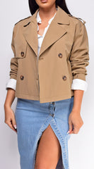 Devin Beige Cropped Trench Jacket