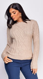 Sicilia Beige Taupe Mixed Cable Knit Sweater
