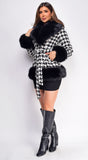 Elizaveta Black Plaid Faux Fur Wool Coat
