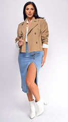 Devin Beige Cropped Trench Jacket