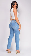 Tula Blue Light Distressed Wash Slim Straight Leg Jeans