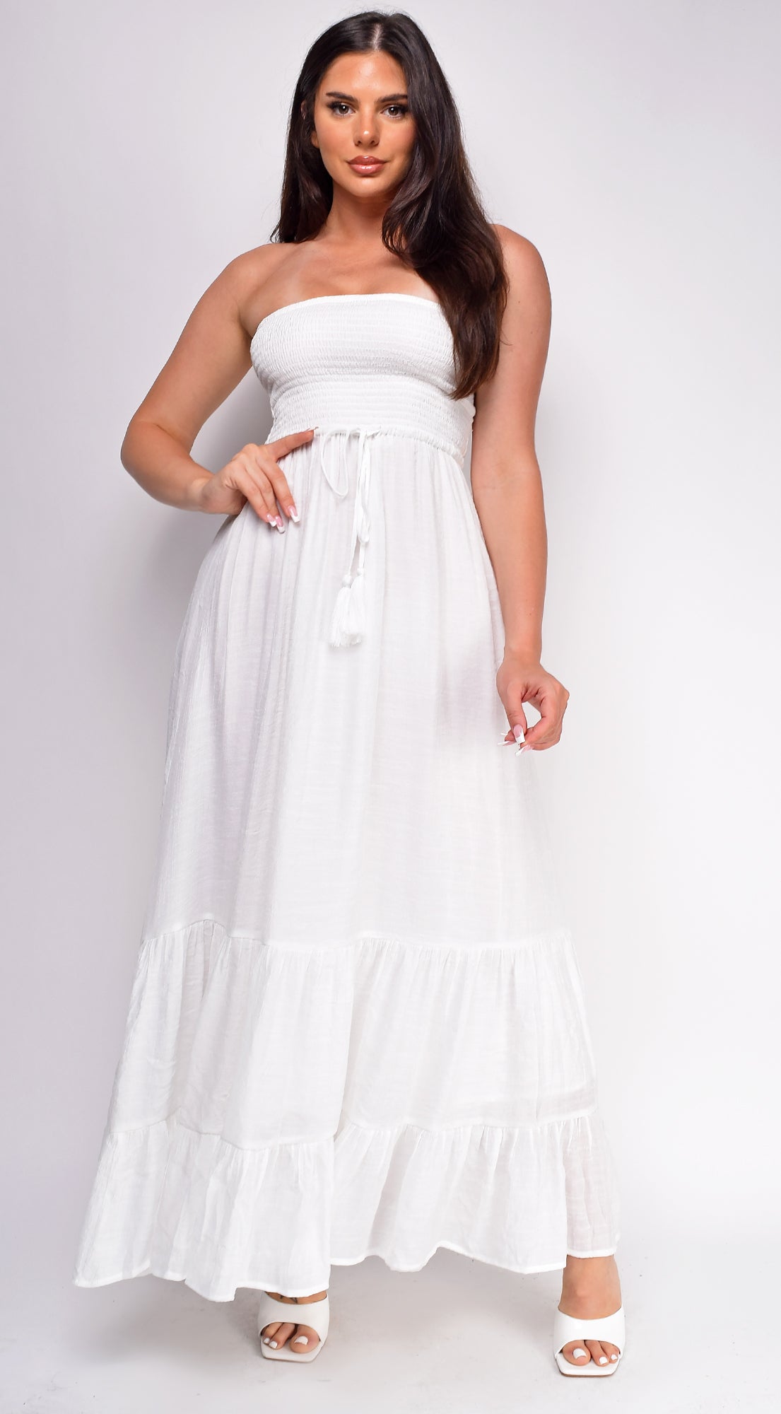 Toly White Smocked Boho Maxi Dress