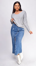 Tulli Blue Medium Wash Midi Denim Skirt