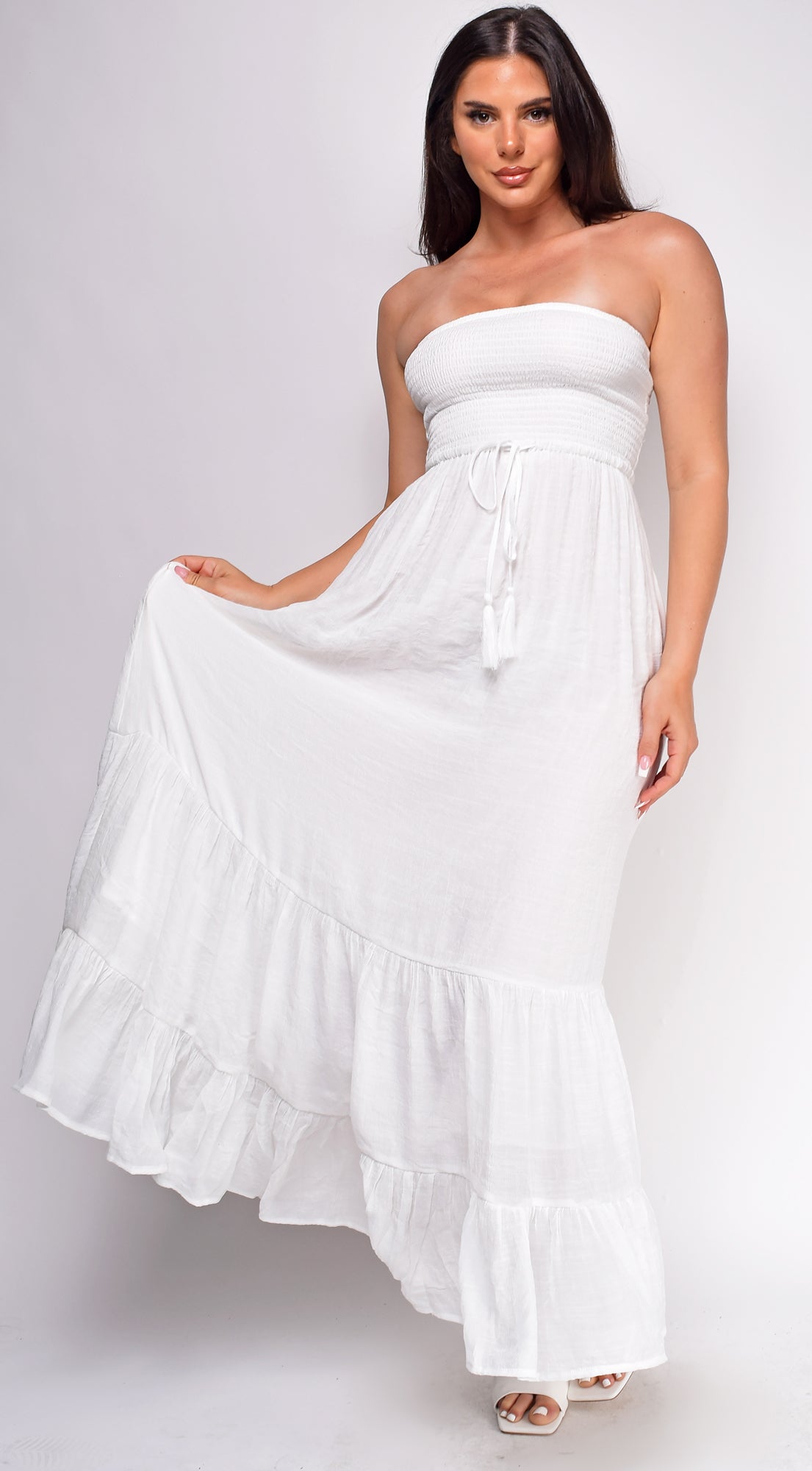 Toly White Smocked Boho Maxi Dress