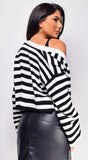 Brit Black White Stripe Print Long Sleeve Cardigan