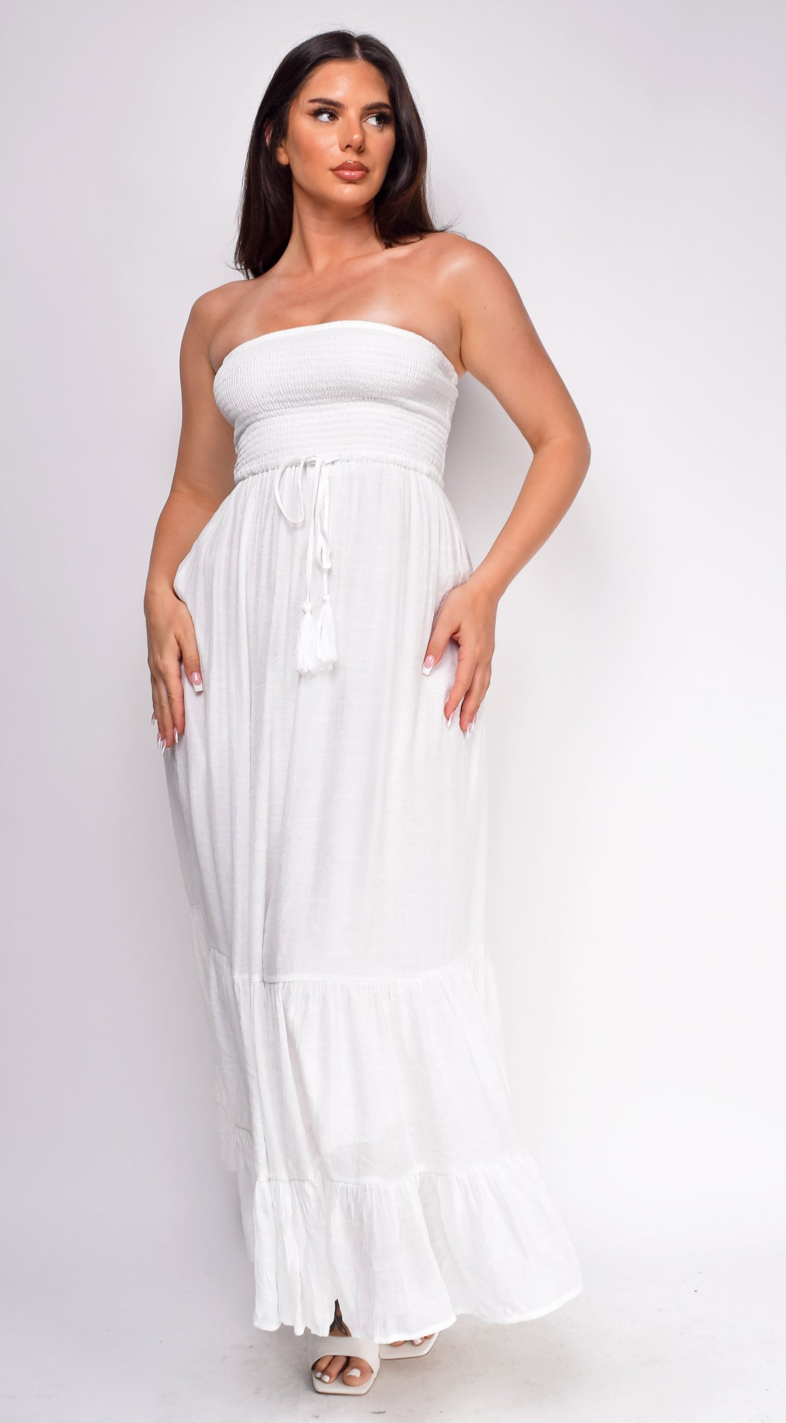 Toly White Smocked Boho Maxi Dress