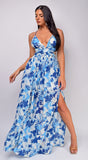 Benicia Blue Multi Color Print Maxi Dress