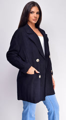 Sandro Double-Breasted Midi Coat - Black