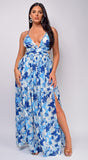 Benicia Blue Multi Color Print Maxi Dress
