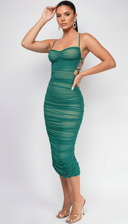 Keilana Mesh Ruched Midi Dress Green | Dresses | Emprada Keilana Mesh Ruched Midi Dress Green | Dresses | Emprada