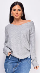 Yara Gray V Neck Sweater Top