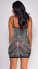 Massima Black Pearl Rhinestone Mini Dress close-up of rhinestone accents