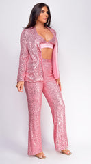 Defne Light Pink Sequin Three Piece Pants Set