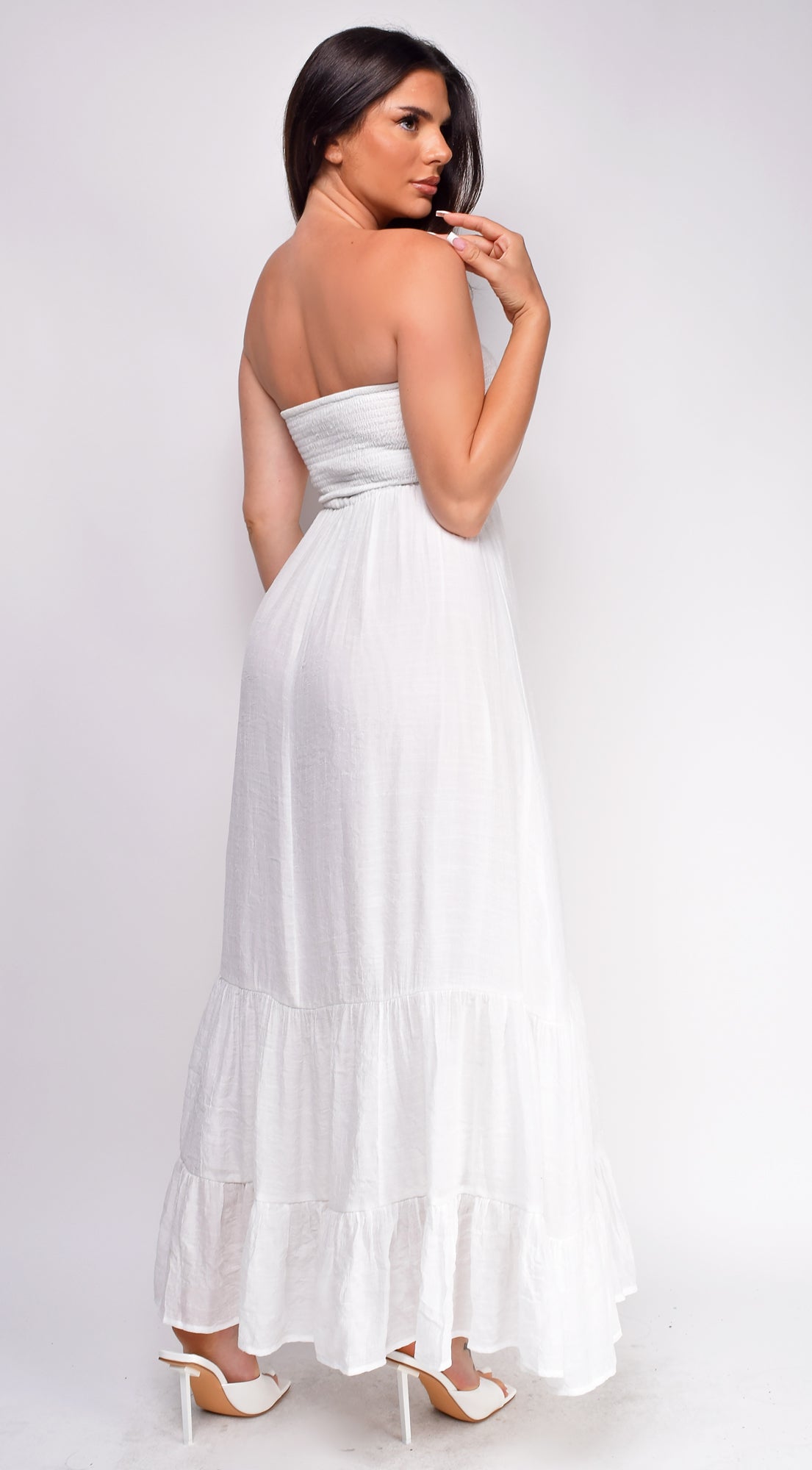 Toly White Smocked Boho Maxi Dress