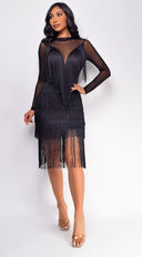 Rory Black Mesh Fringe Mini Dress