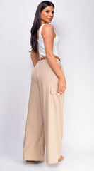 Iva Beige Wide Leg Cargo Pocket Pants