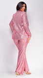 Defne Light Pink Sequin Three Piece Pants Set