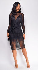 Rory Black Mesh Fringe Mini Dress