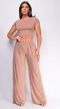 Hazal Beige Wide Leg Pants Set