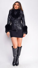 Anzhelina Black Faux Fur Leather Jacket