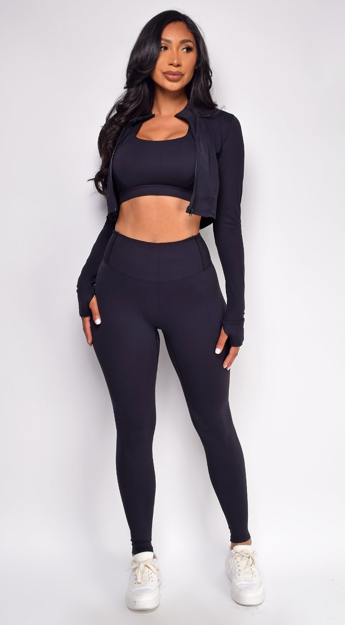 Rhythm Black Jacket Legging Bra 3 Piece Active Set