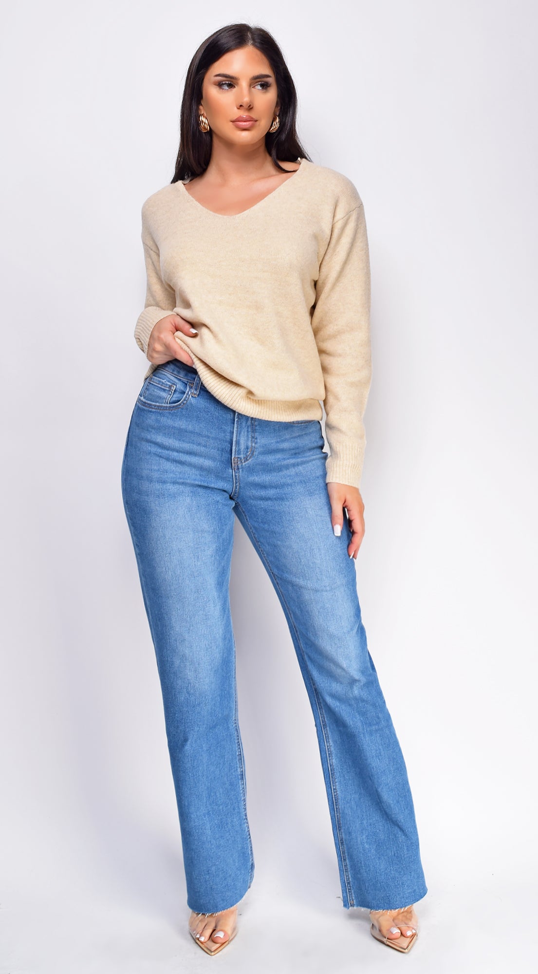 Vidya Blue Medium Wash Straight Leg Denim Jeans