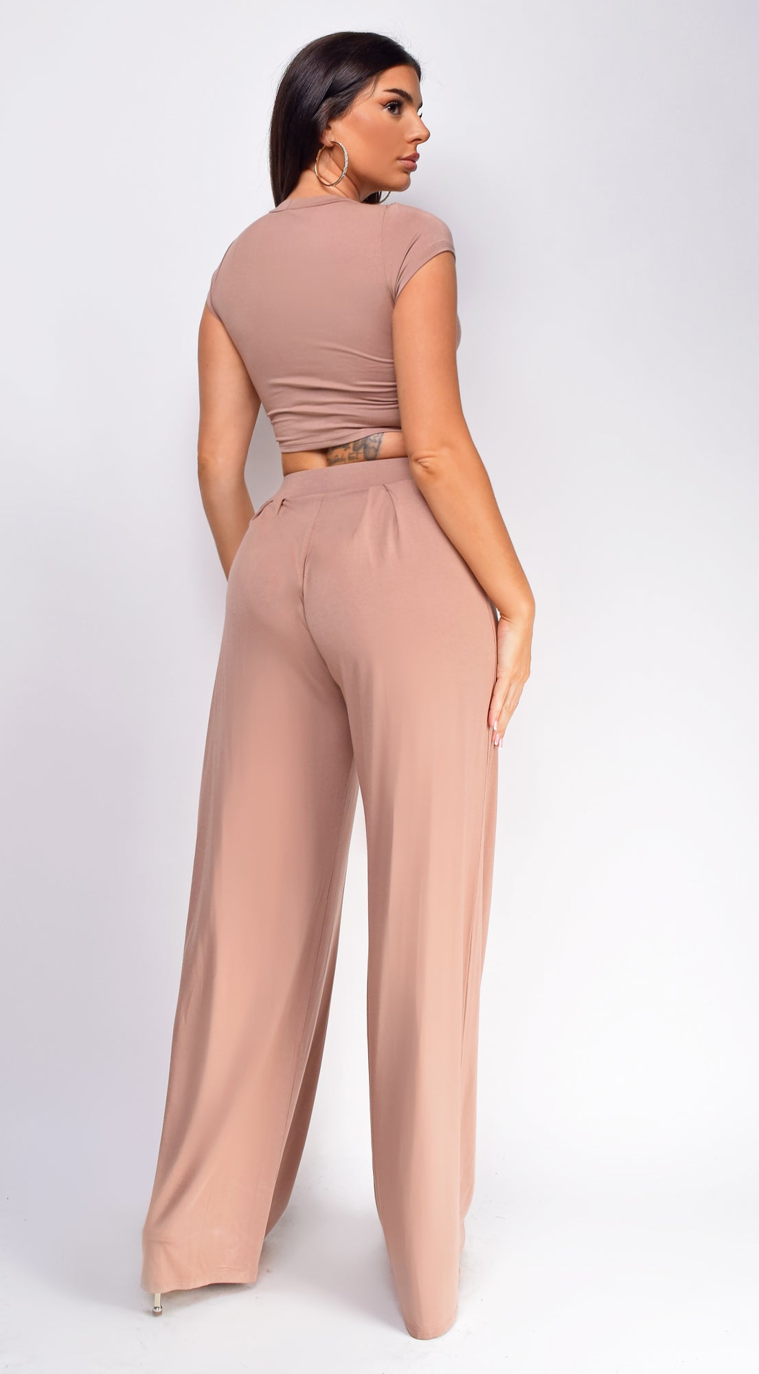 Hazal Beige Wide Leg Pants Set