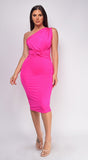 Nat Pink One Shoulder Front Knot Midi Dress