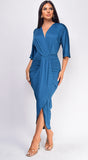 Zelia Teal Blue Venetian Midi Dress