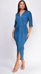 Zelia Teal Blue Venetian Midi Dress