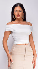 Casey Off Shoulder Top in White back view on model