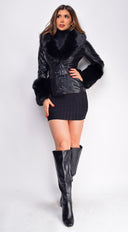 Anzhelina Faux Fur Leather Jacket - Black