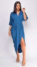 Zelia Venetian Midi Dress - Teal Blue