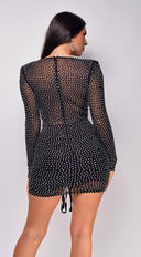 Billie Black Rhinestone Ruched Mini Dress