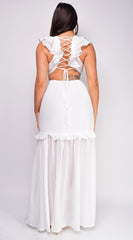 Behati White Ruffle Maxi Dress