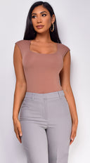 Hesper Basic Cap Sleeve Top in Brown full length front view on model